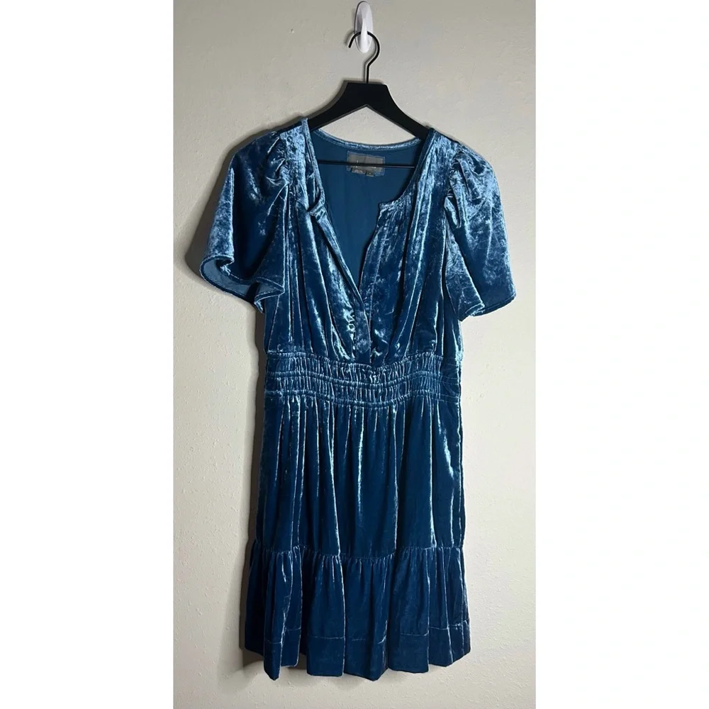 Anthropologie Somerset Blue Velvet Mini Dress Size M - Picture 4 of 16